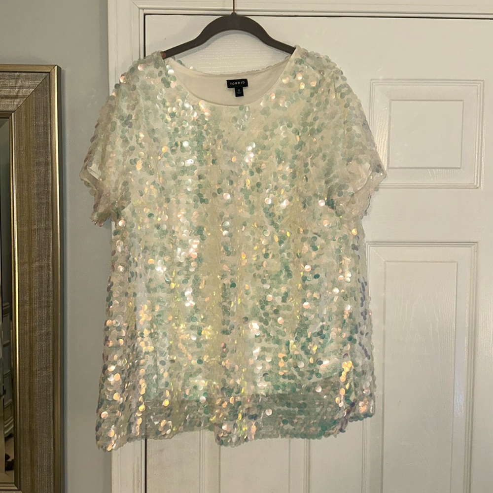 Chunky sequin iridescent top